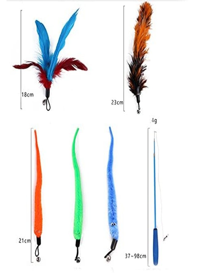 ERITIN Cat Interactive Toys Set with Retractable Teaser Wands and Feather Worm Toys Kitten Variety of Vibrant Colours Activity to Exercise Cats and Kittens - Image 3